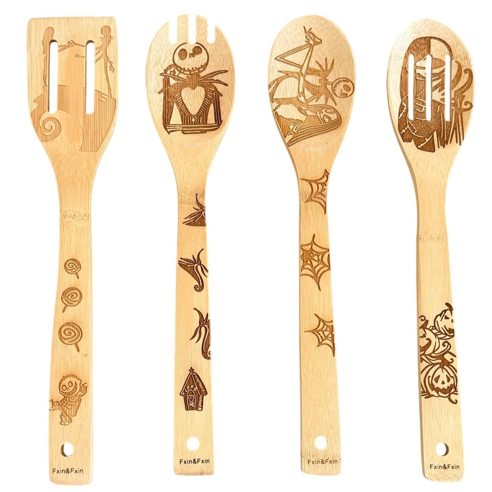 Nightmare Before Christmas Inspired Bamboo Utensil Set 4 Pc Halloween Decor